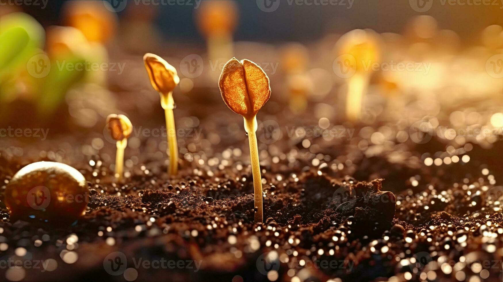 Germinating Seeds of Vegetable on the Earth under snow in winter, AI Generated photo