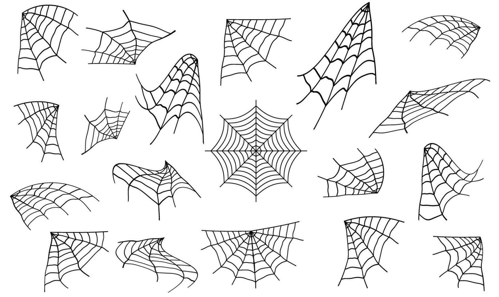 Spider web set. Halloween hand drawn cobweb collection.Spiderweb icon vector