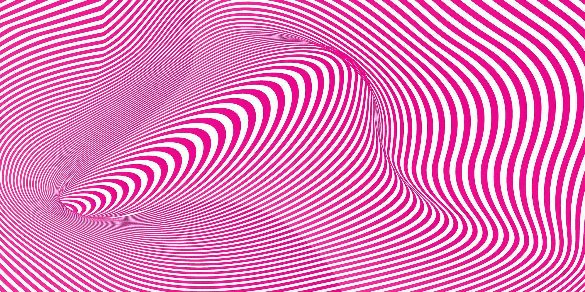 Hot pink geometric hypnotic wormhole tunnel. Optical Illusion background. Black and white pattern, spherical volume vector