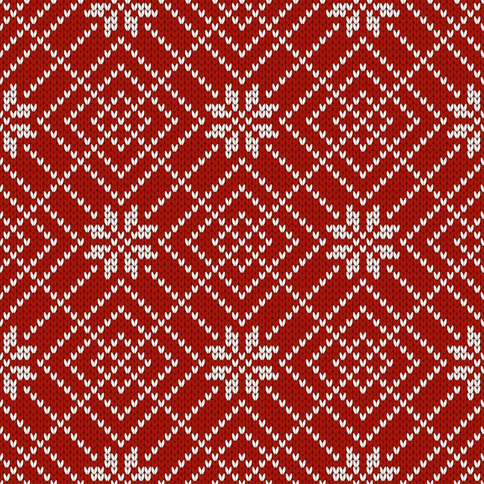 Winter knitted ethnic style ornament with snowflakes and rhombs. Diamond pattern. vector