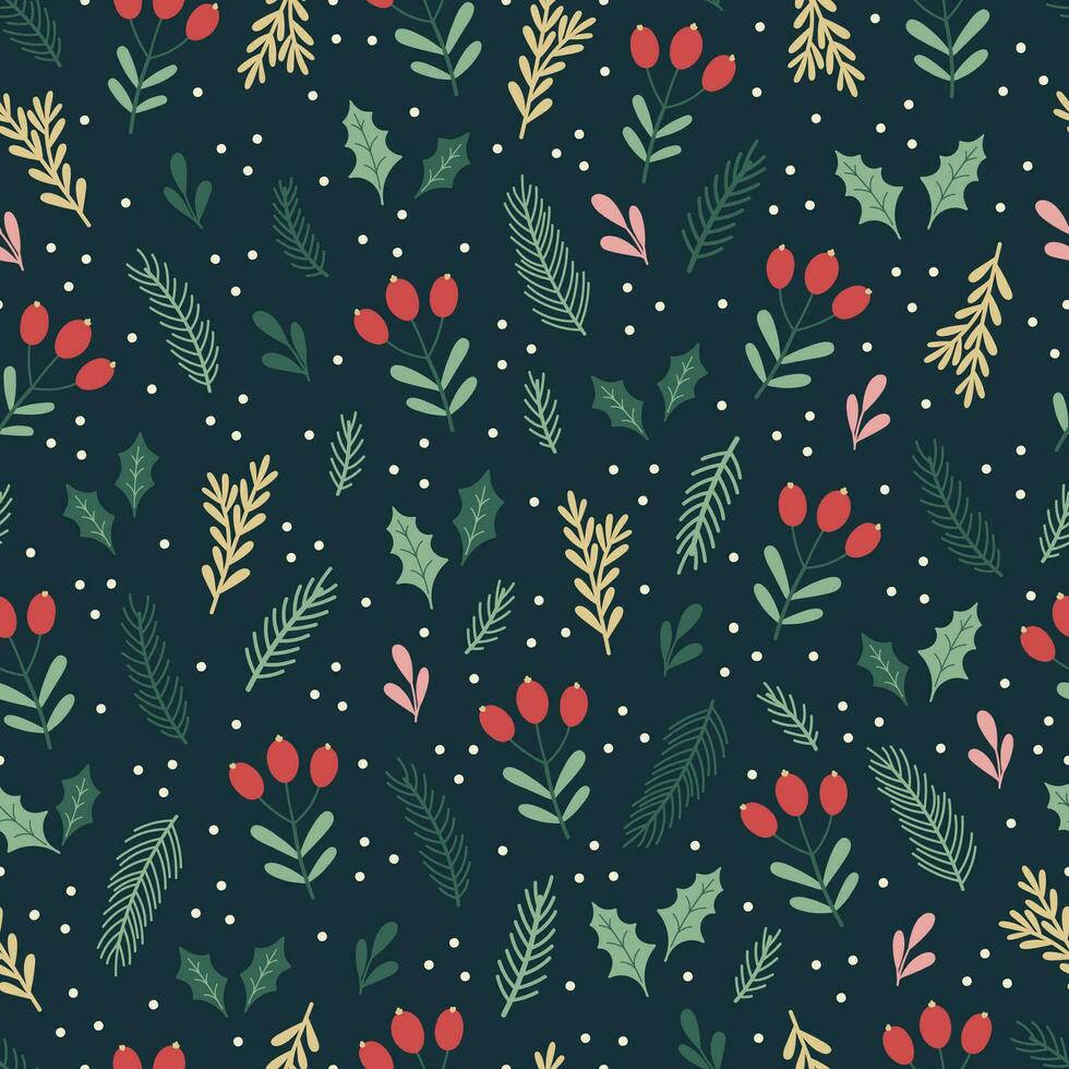 Christmas seamless pattern on dark background. vector