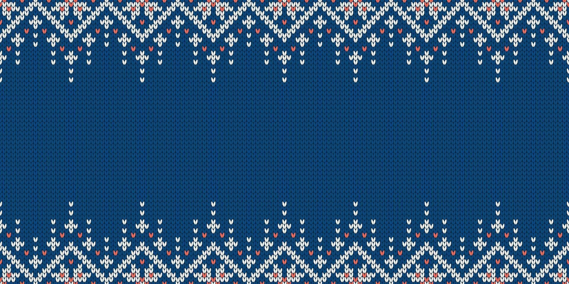 Wide background for holiday design. Winter knitted pattern with snowflakes. vector