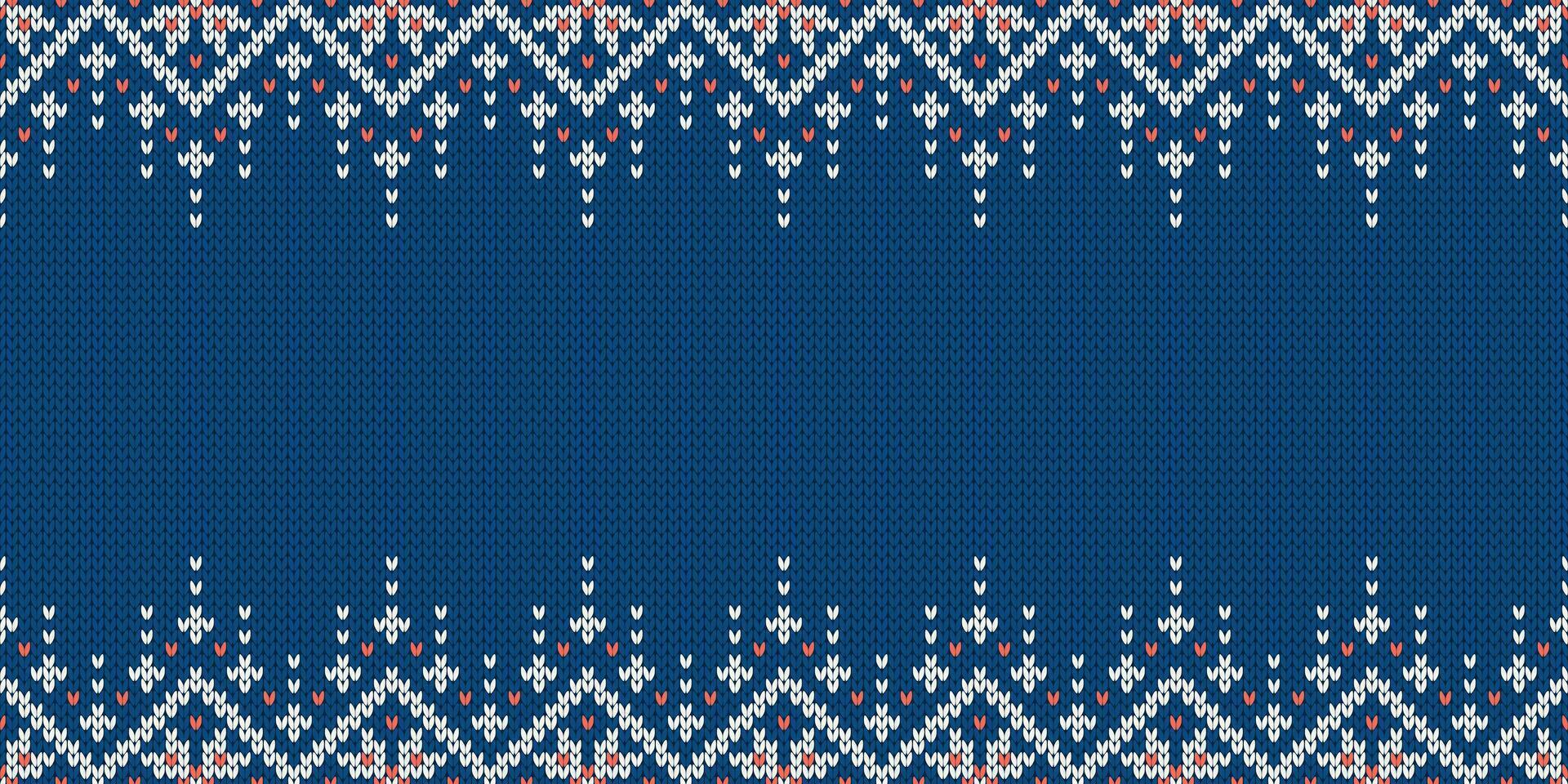 Wide background for holiday design. Winter knitted pattern with snowflakes. vector