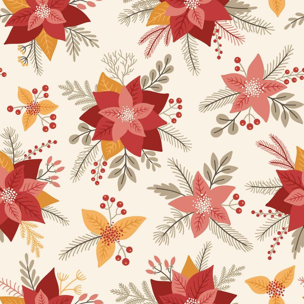 Seamless pattern with poinsettia flowers vector