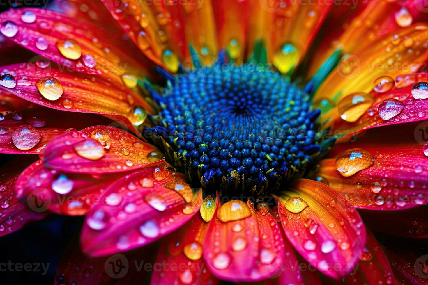A colorful flower with a center that says'rainbow'on it photo
