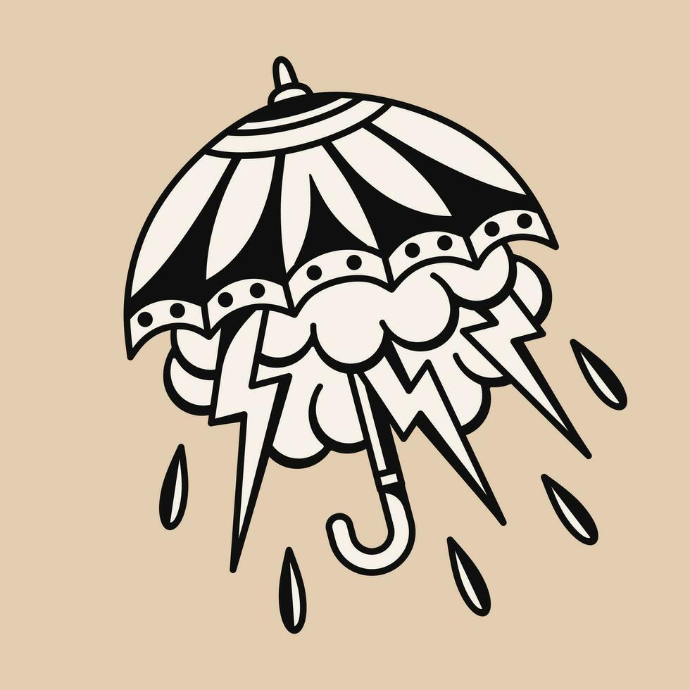 Old school umbrella tattoo vector design