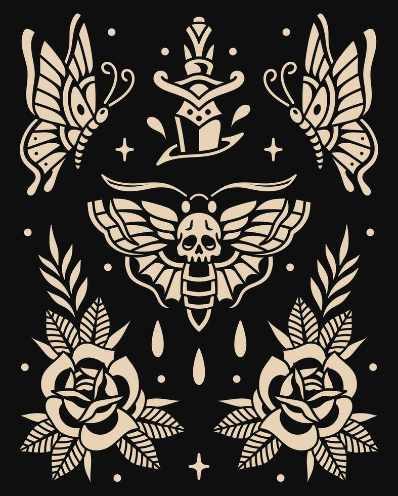 Old school tattoo flash 33831835 Vector Art at Vecteezy