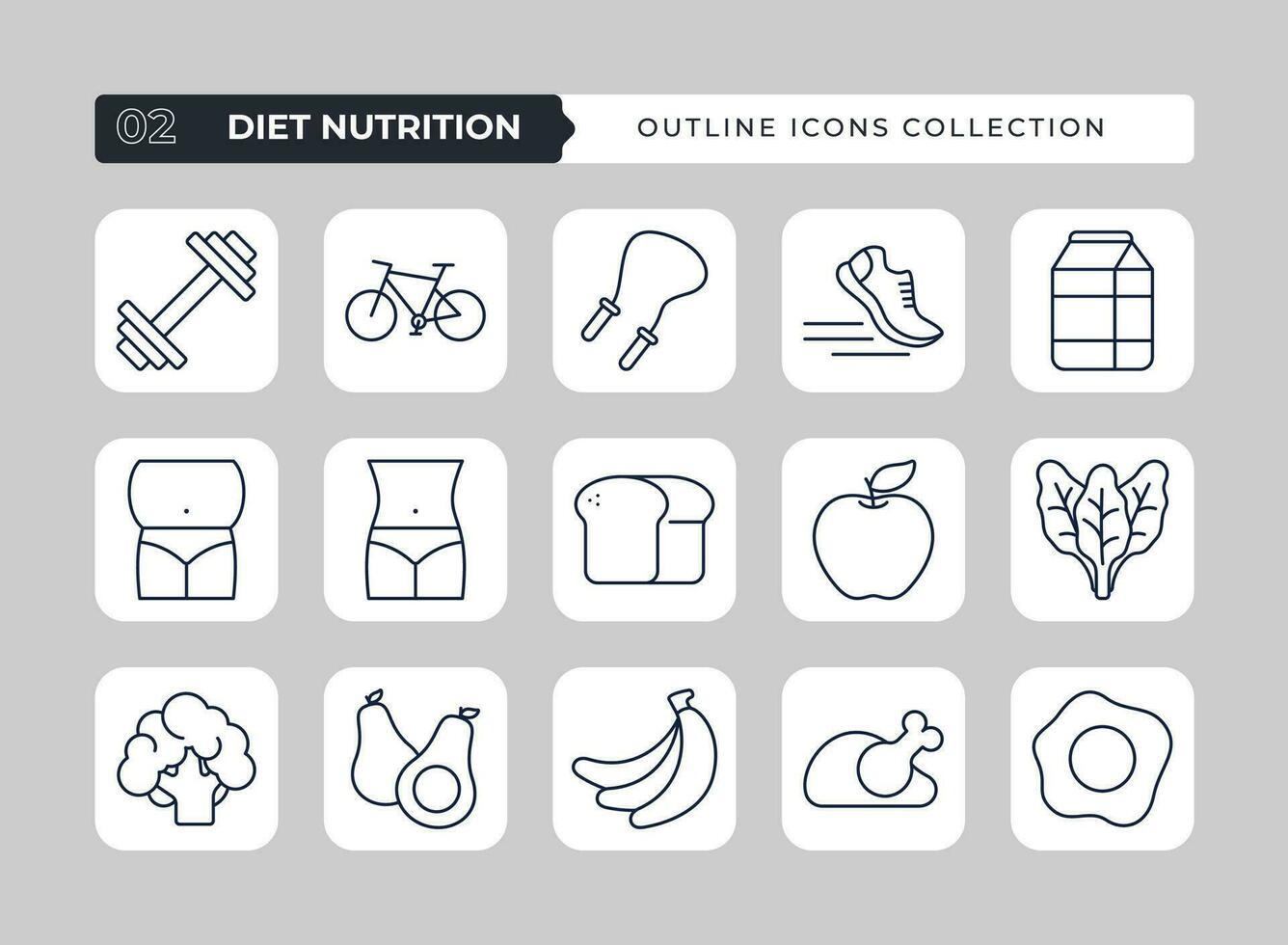 dieta nutrición contorno icono colección vector