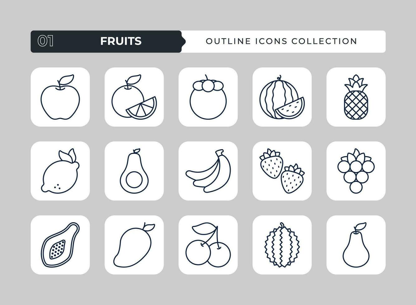 Fruta contorno icono conjunto colección vector