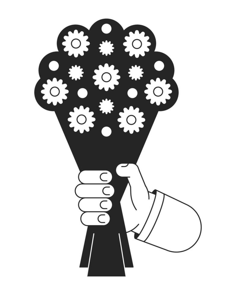 Flower bouquet flat monochrome isolated vector hand. Decorative spring flowers. Editable black and white line art drawing. Simple outline spot illustration for web graphic design