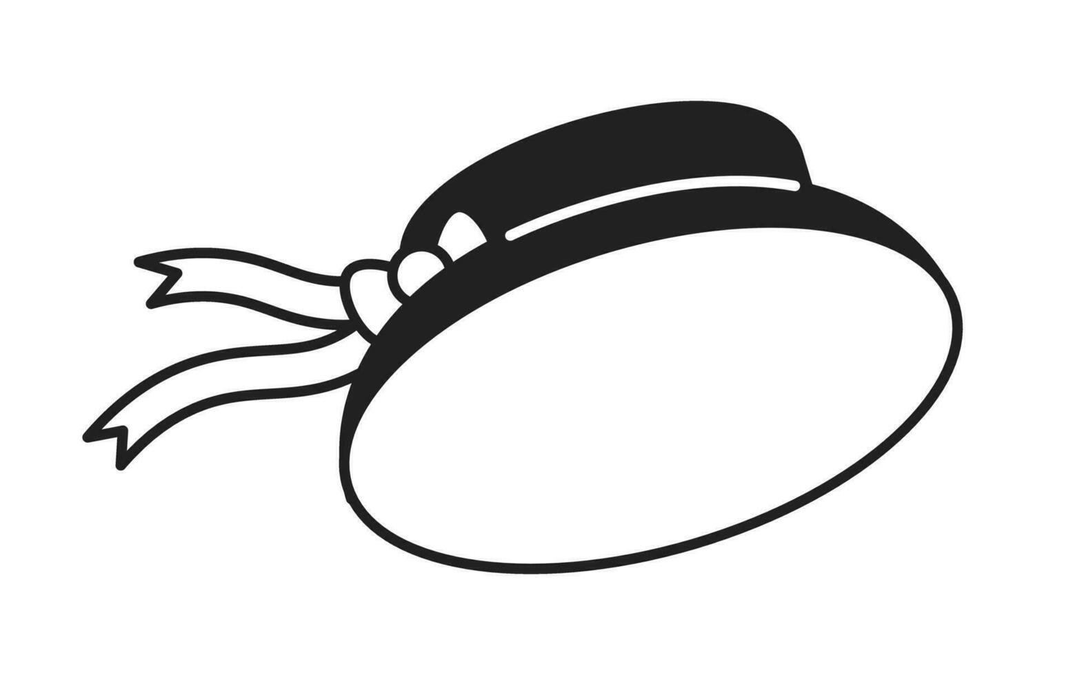Cute bucket hat with waving ribbon monochrome flat vector object. Little kids clothing. Summertime. Editable black and white thin line icon. Simple cartoon clip art spot illustration for web design