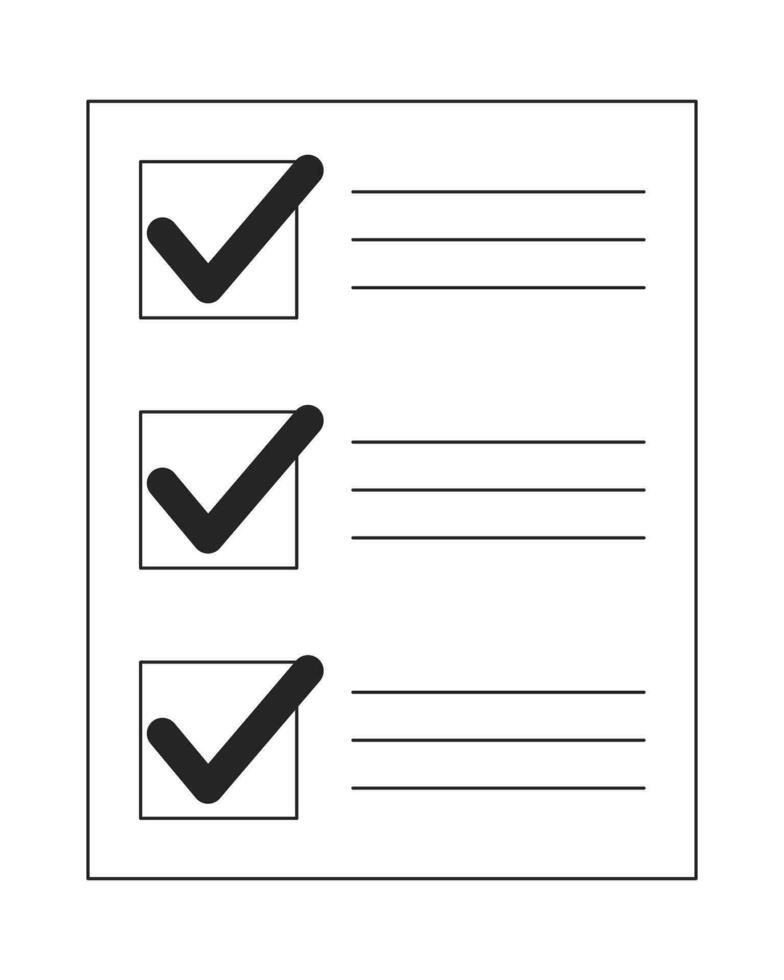 Checklist flat monochrome isolated vector object. To do list with tasks. Text on paper. Editable black and white line art drawing. Simple outline spot illustration for web graphic design