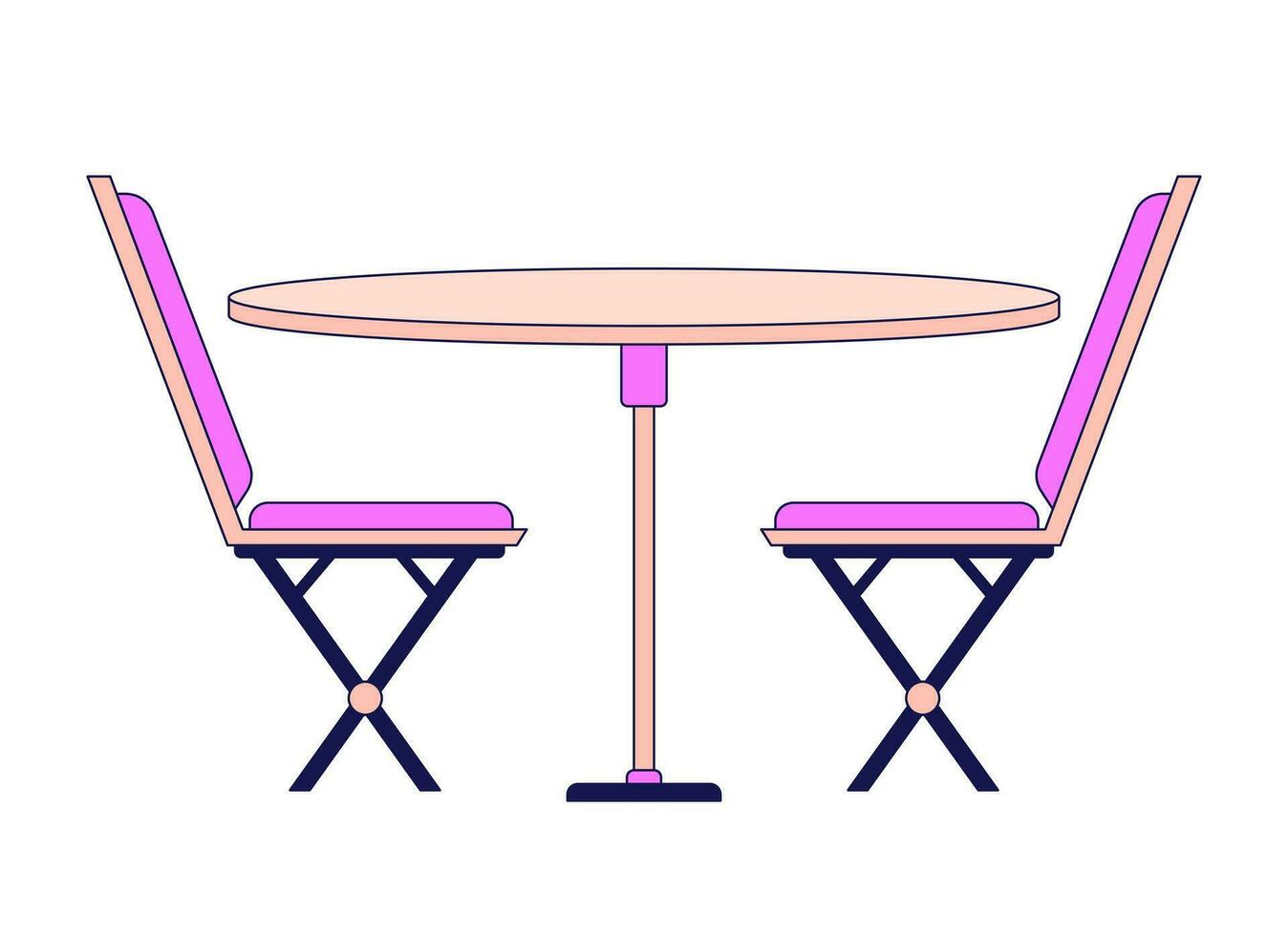 sillas con comida mesa plano línea color aislado vector objeto. café mesa ajuste. mueble. editable acortar Arte imagen en blanco antecedentes. sencillo contorno dibujos animados Mancha ilustración para web diseño