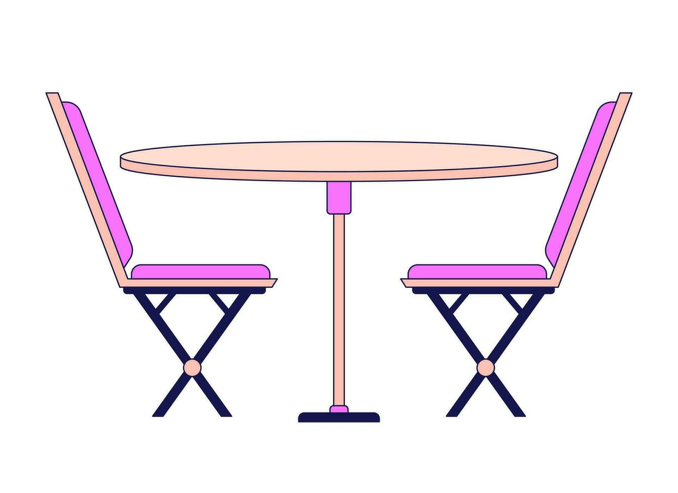 Chairs with dining table flat line color isolated vector object. Cafe table setting. Furniture. Editable clip art image on white background. Simple outline cartoon spot illustration for web design