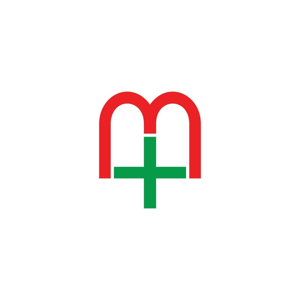 letter m green plus medical logo vector