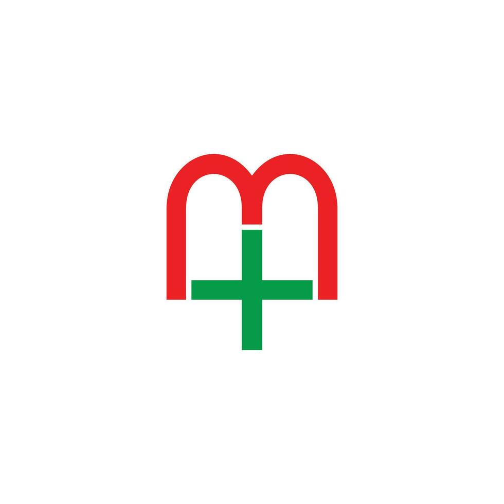 letter m green plus medical logo vector