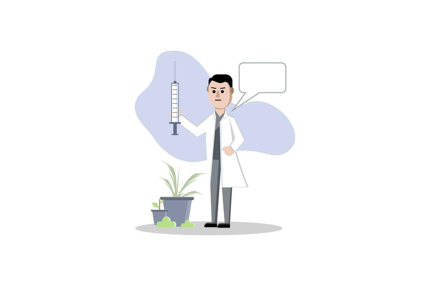 doctor holding syringe with plant in background vector