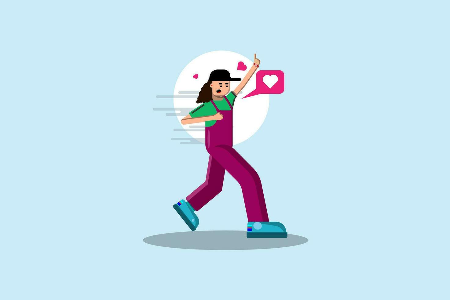 a woman is walking with a heart on his head vector