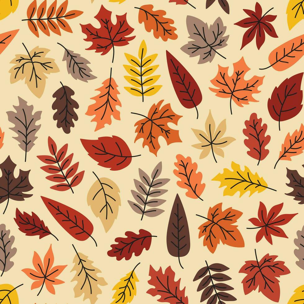 Colorful autumn fall leaves seamless pattern vector