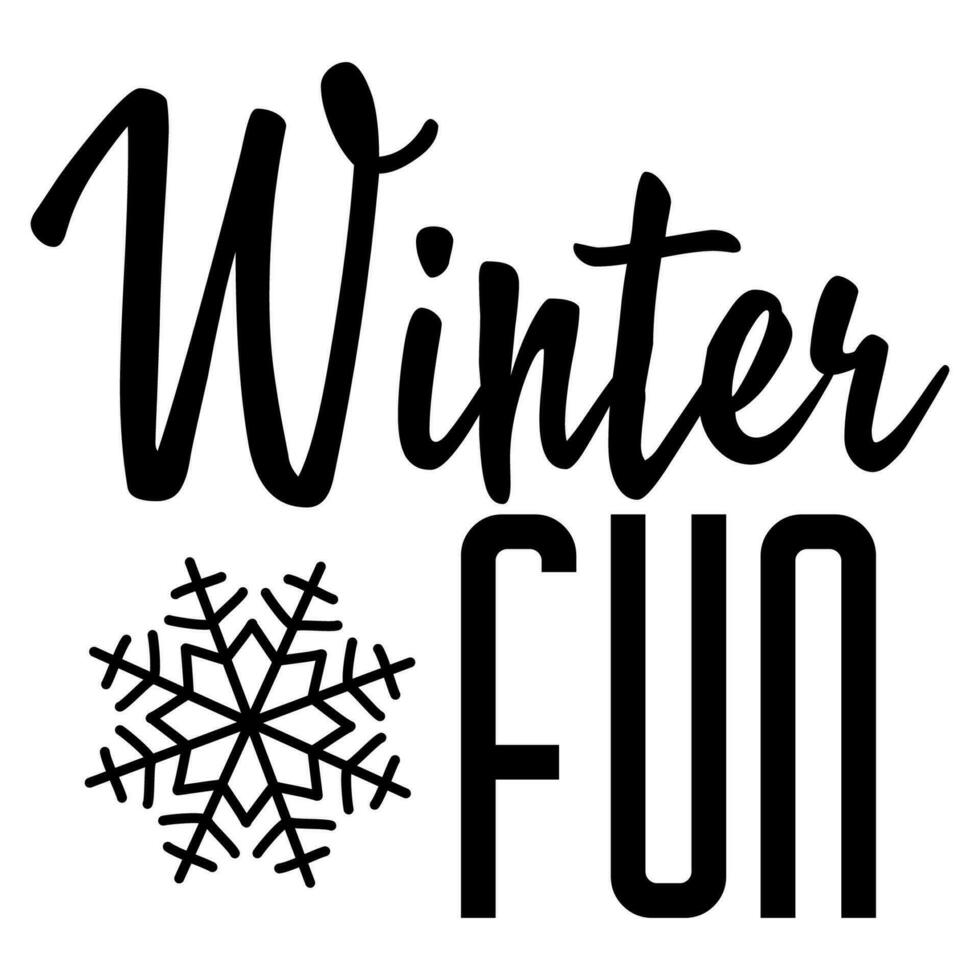 Winter Fun Lettering with Snowflake. Vector Christmas isolated illustration, Cold and snow design season art Wording for Banner, Postcard, Placard, Poster, Greeting card, Holiday decoration