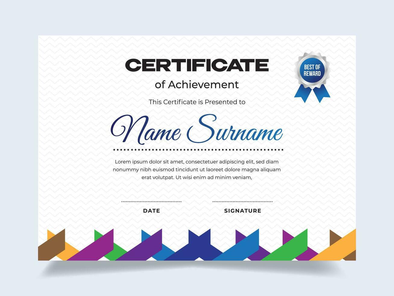 Modern origami certificate of achievement template with icon badge. Modern certificate vector. Perfect for employee awards. vector