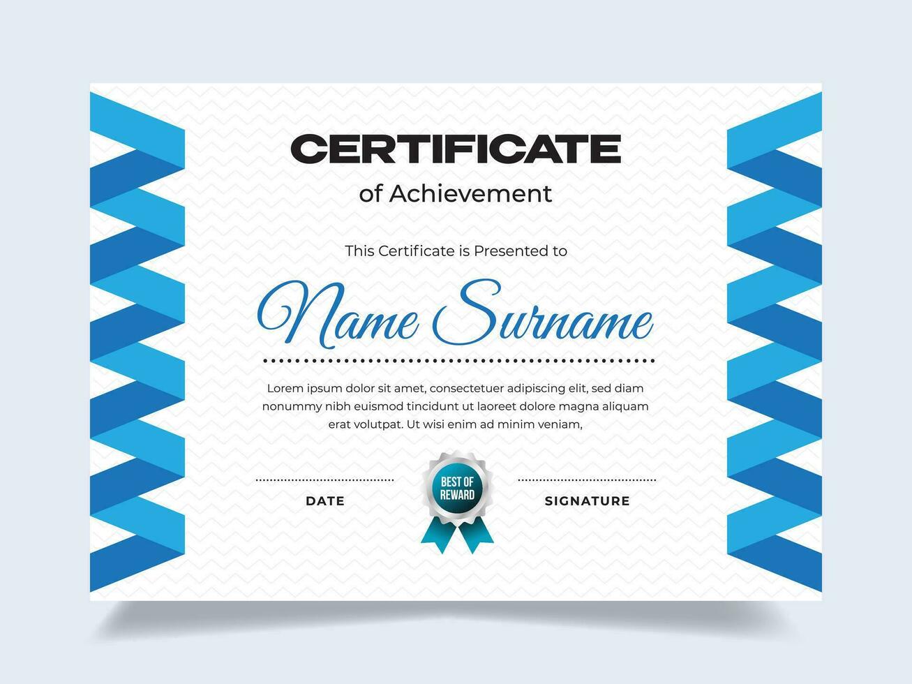 Blue origami certificate of achievement template with icon badge. Modern certificate vector. Perfect for employee awards. vector