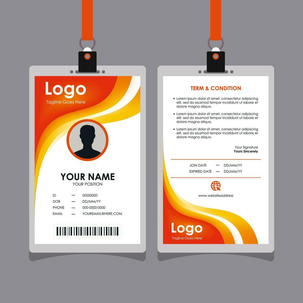 Abstract Orange Yellow Wavy Id Card Design vector