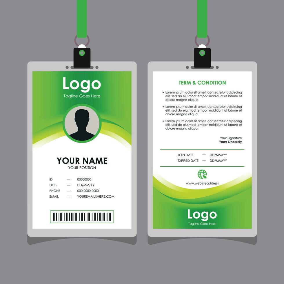 Fresco verde curvilíneo carné de identidad tarjeta diseño vector