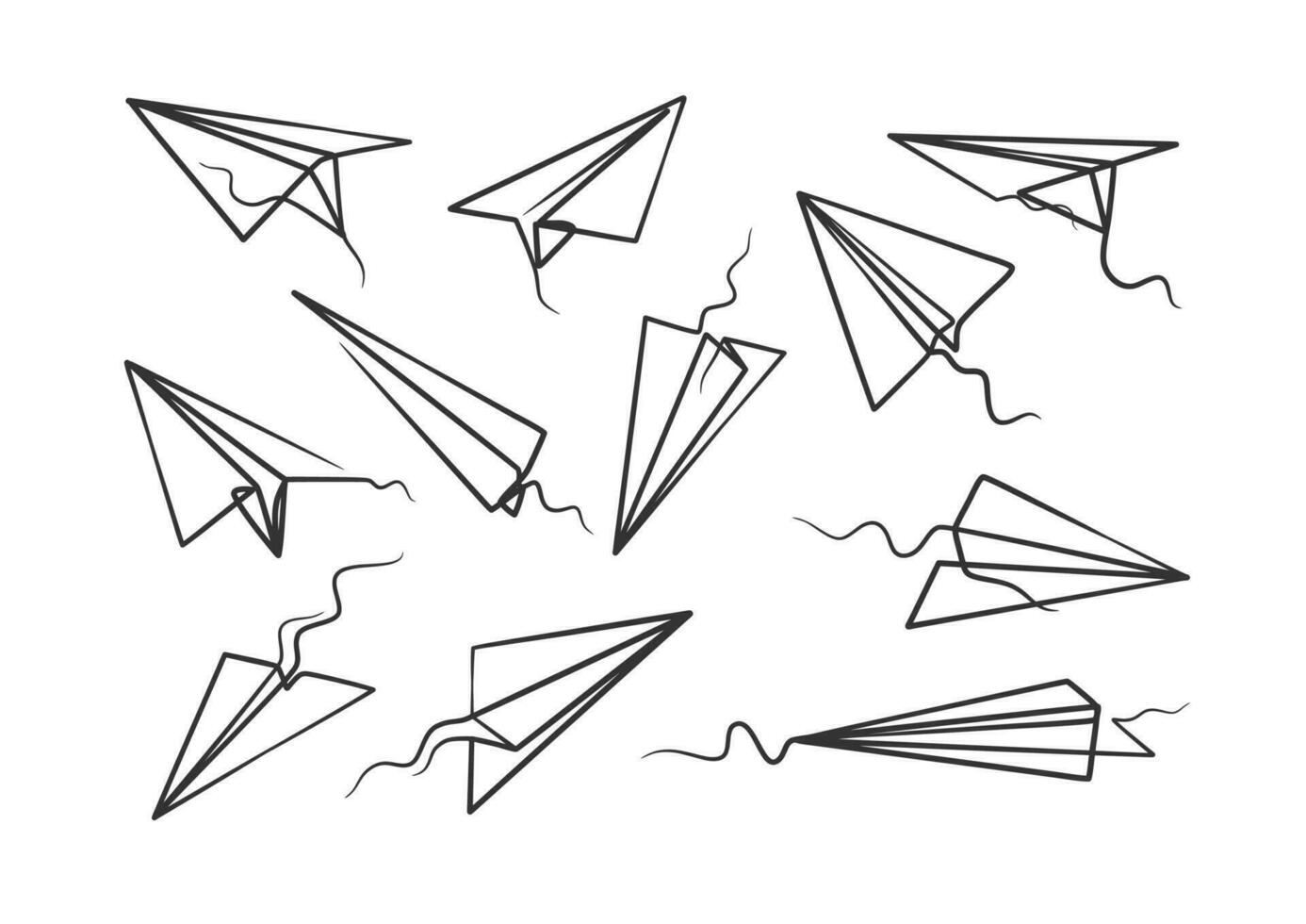 Continuous one line art drawing of paper plane collection vector