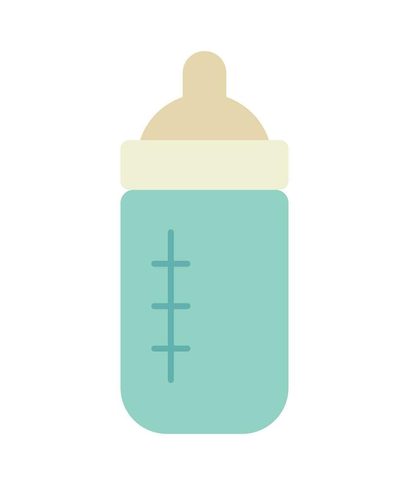 Plastic milk bottle with pacifier semi flat colour vector object. Editable cartoon clip art icon on white background. Simple spot illustration for web graphic design