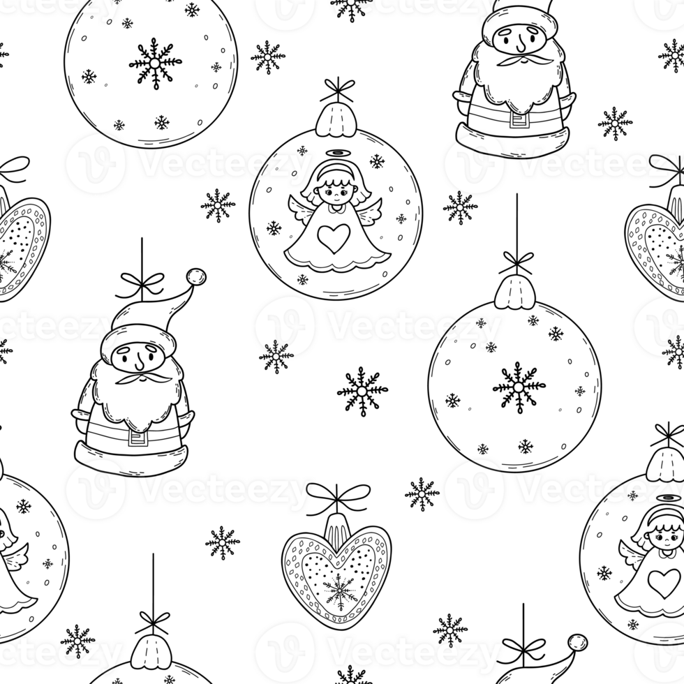 Seamless pattern with Santa Claus, Christmas ball with angel png