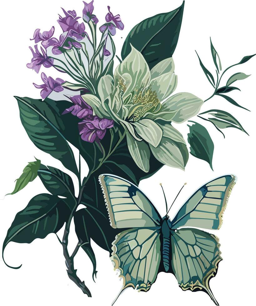 acuarela mariposa flor vector