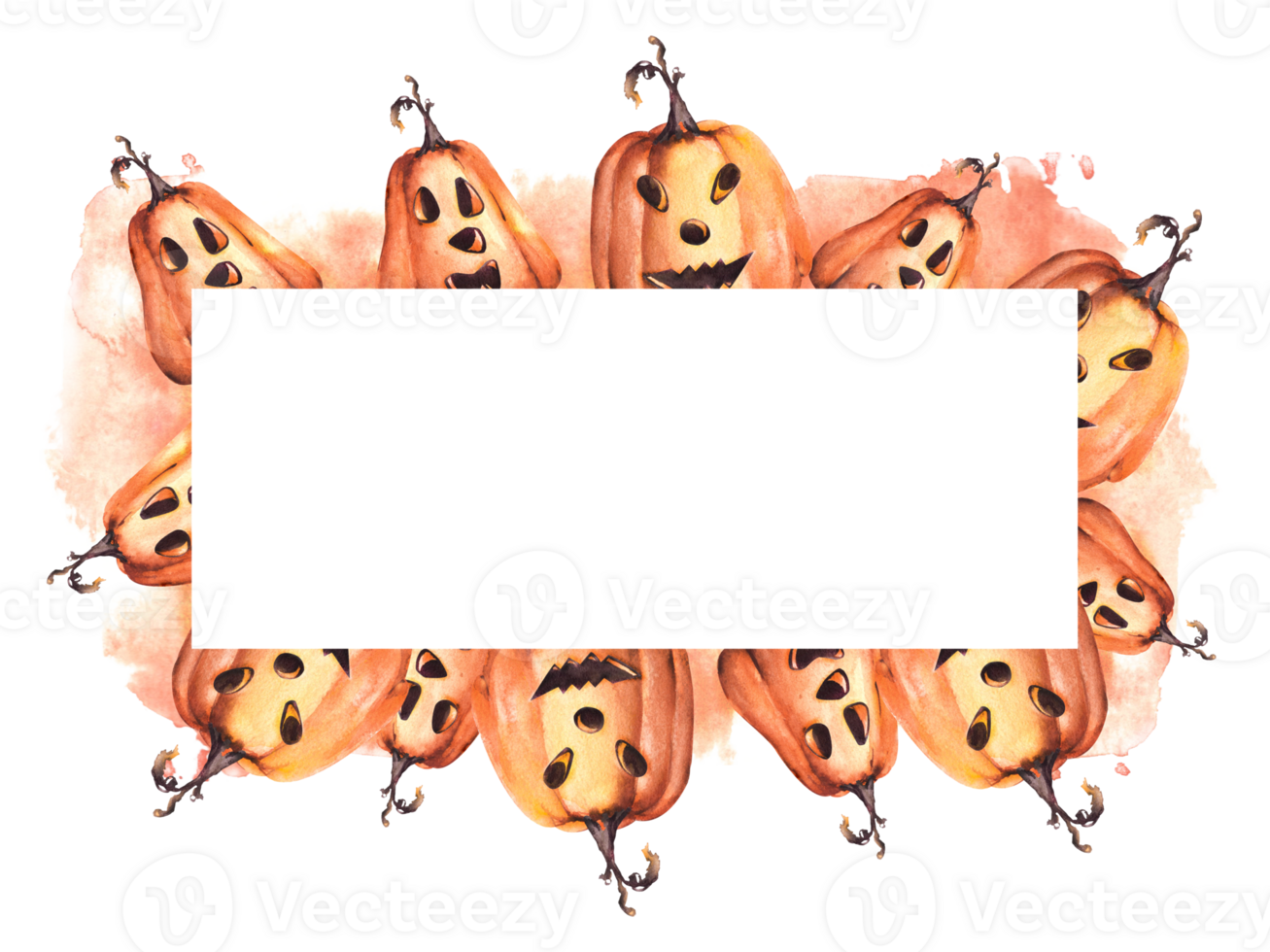 Happy Halloween pumpkin scary face. Square frame, banner with orange