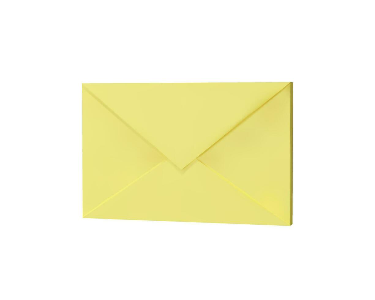 3D render blank yellow letter paper side view. Realistic vector illustration in plastic style. Email message symbol for business, office. Delivery envelope plasticine. Way of communication