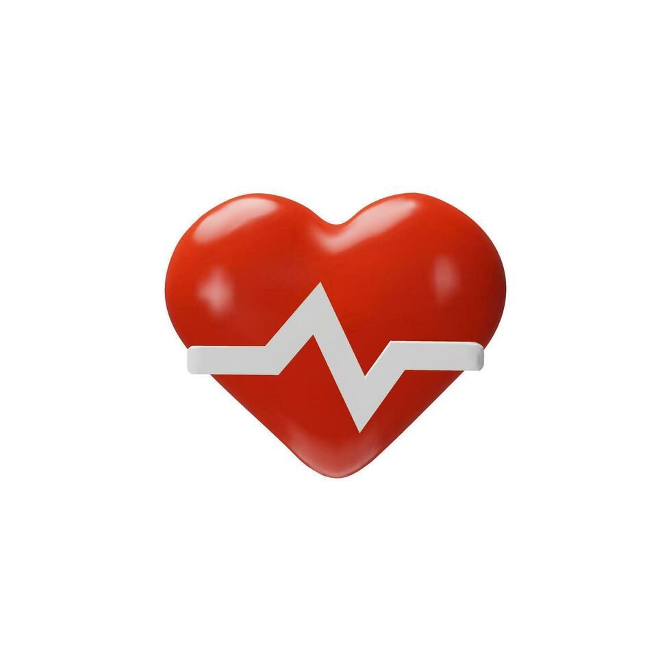 3D render Heartbeat. Red heart beat pulse. Vector illustration for medical apps and websites. Cardiogram rhythm line. Cardiology emergency care. Symbol of electrocardiogram, ecg. Health care