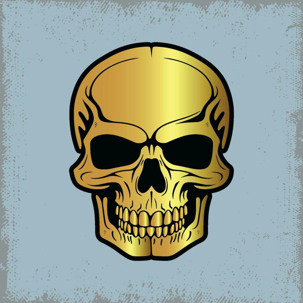 illustration of a golden skull on blue background vector