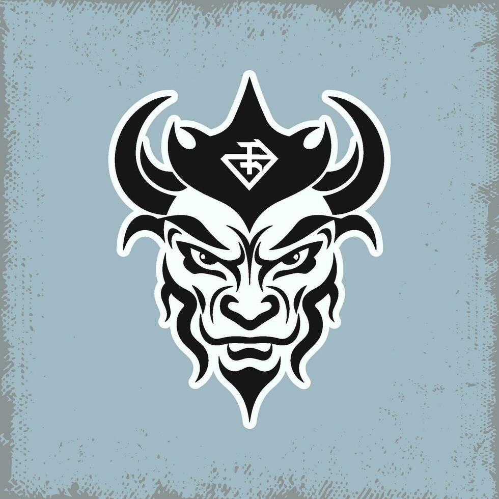 Horned Demon with Triangular Symbol in Black and White vector