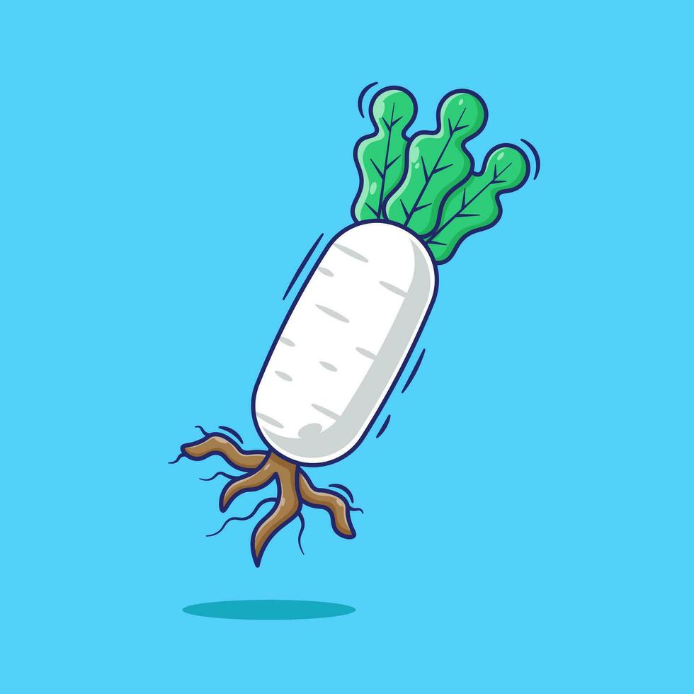 Flat illustration cartoon design vector of white radish mascot logo icon concept