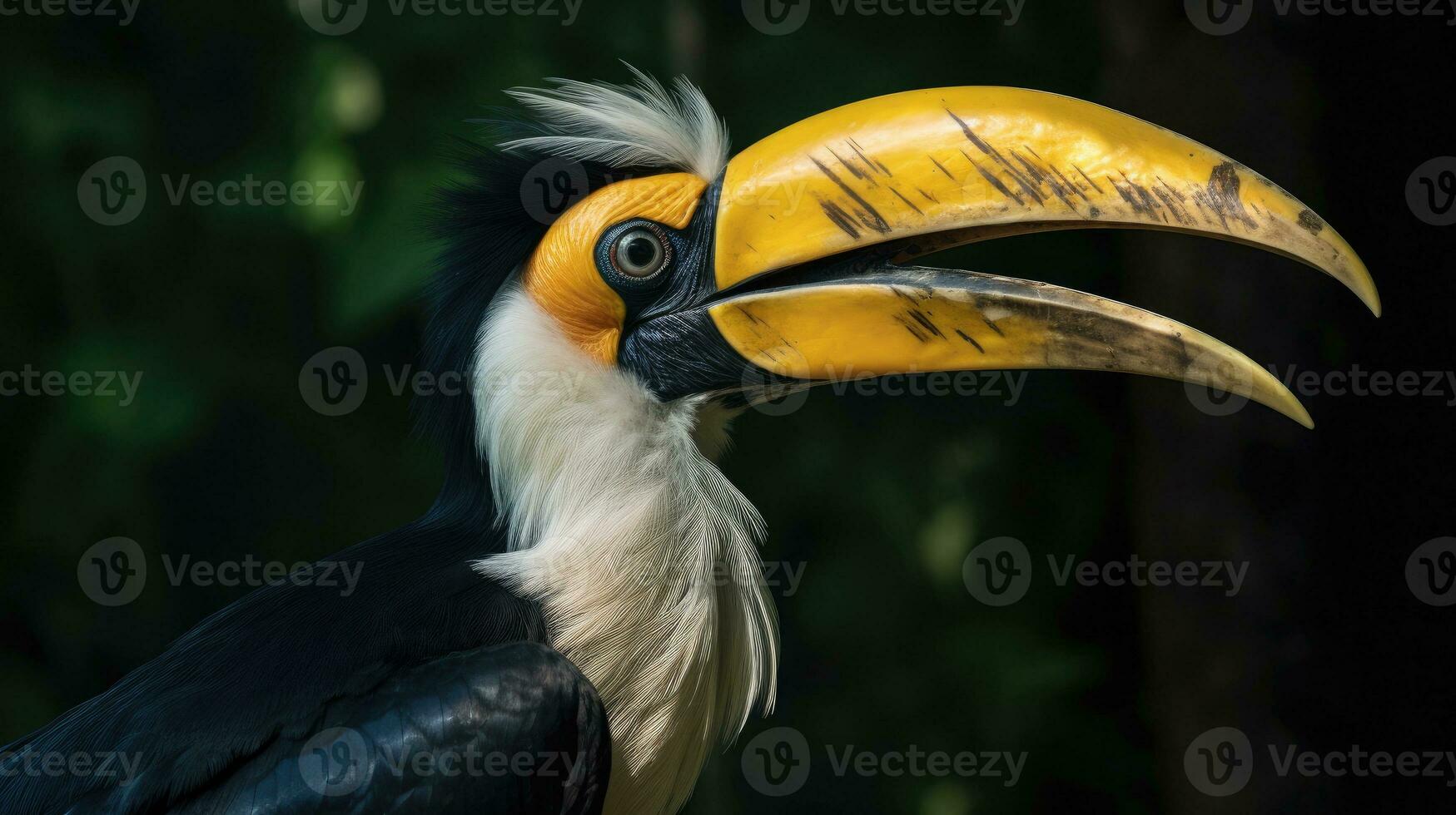 A Great Hornbill, also known as the great Indian hornbill or great pied hornbill, is one of the larger members of the hornbill family. Generative Ai photo