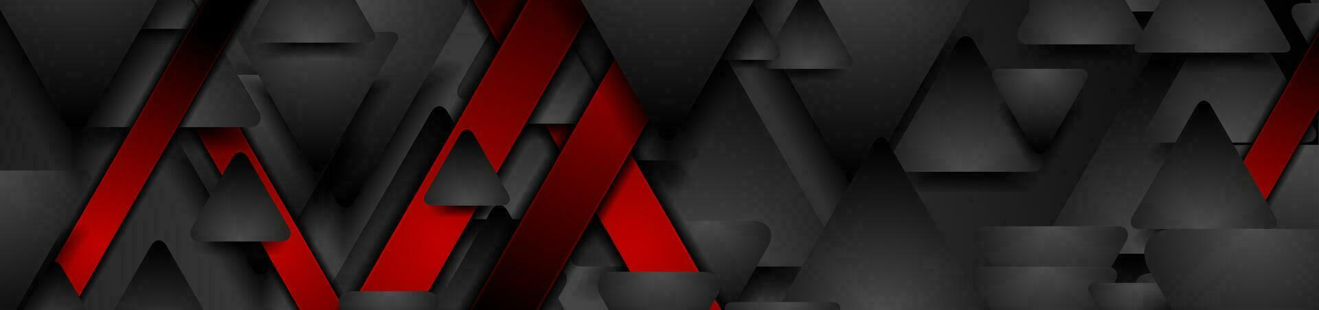 Black and red geometric tech banner with triangles vector