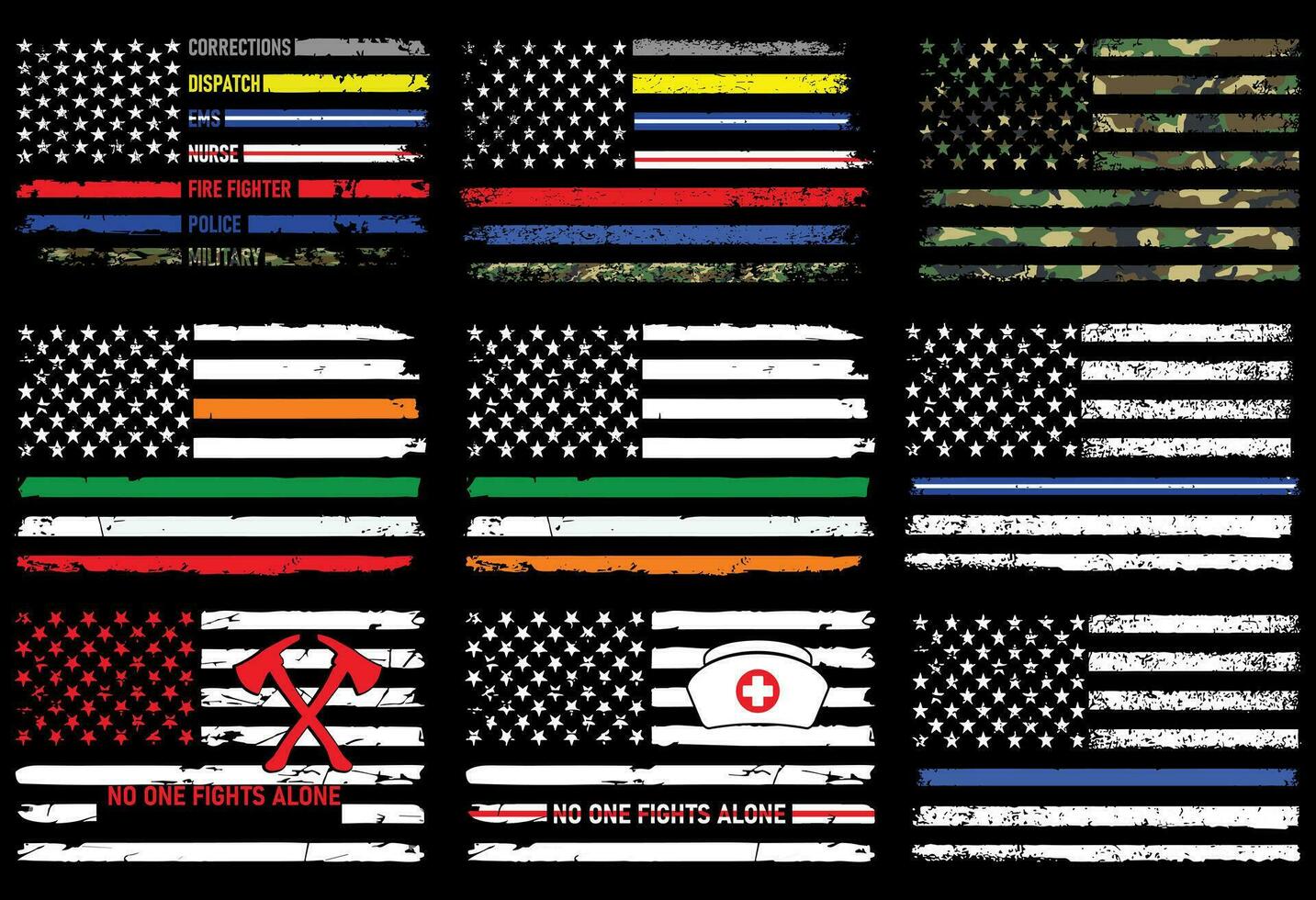 USA Cops Blue Line Grunge Police Flag T-shirt Design. American Cops T-Shirt, grunge USA flag set vector