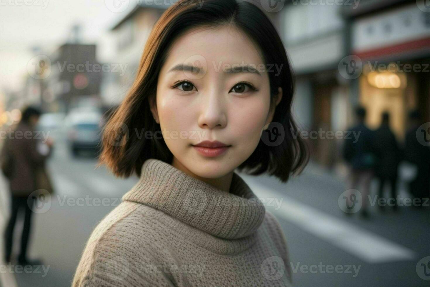 Beautiful woman in a sweater on the street. Pro Photo