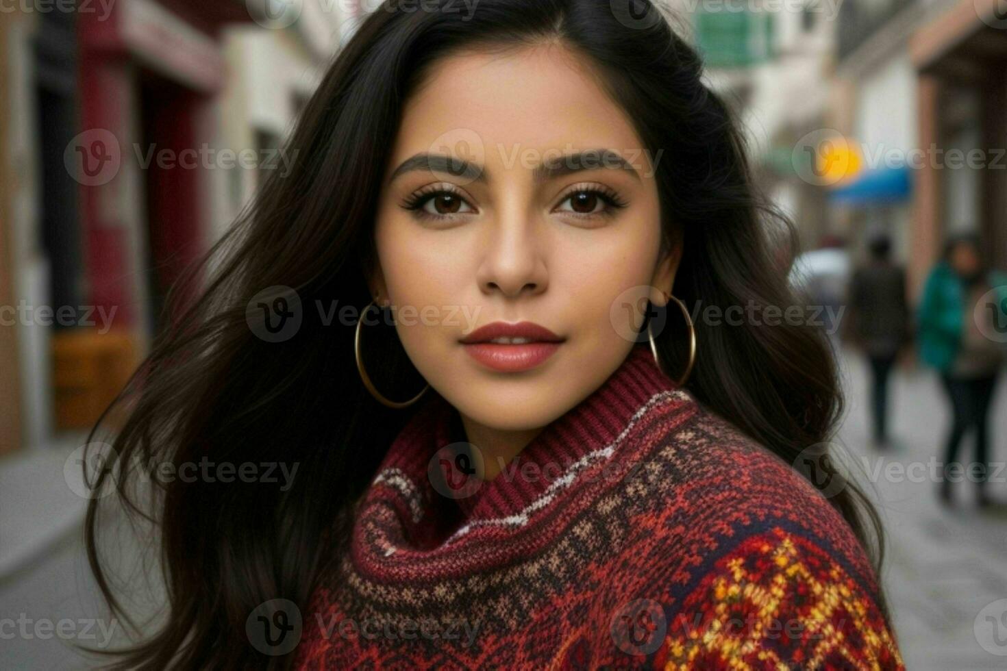 Beautiful woman in a sweater on the street. Pro Photo