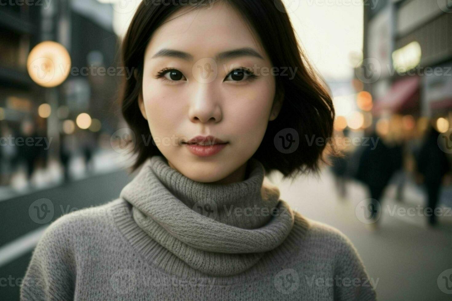 Beautiful woman in a sweater on the street. Pro Photo