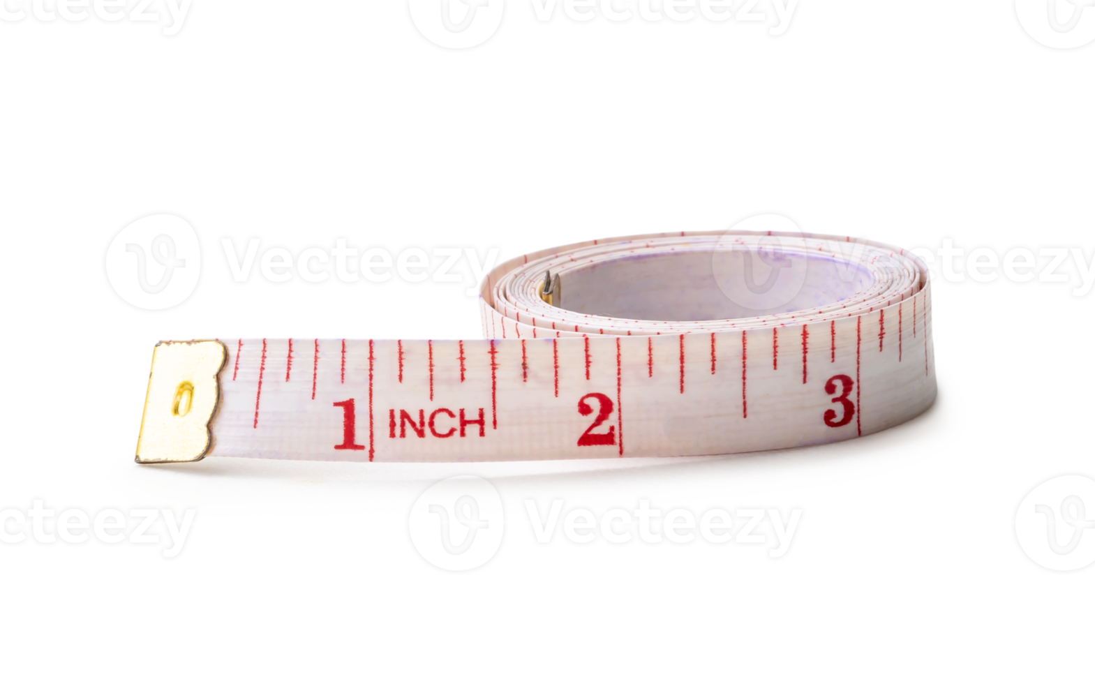Old white rolling tape measure or tapeline with scale number isolated with clipping path and shadow in png file format