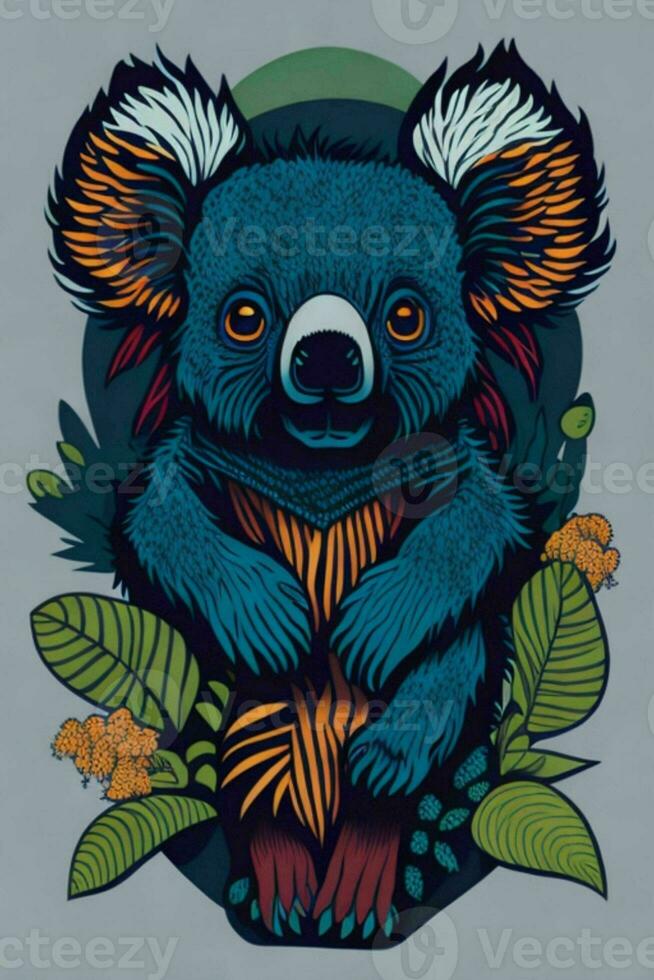 A detailed illustration of a Koala for a t-shirt design, wallpaper, and fashion photo