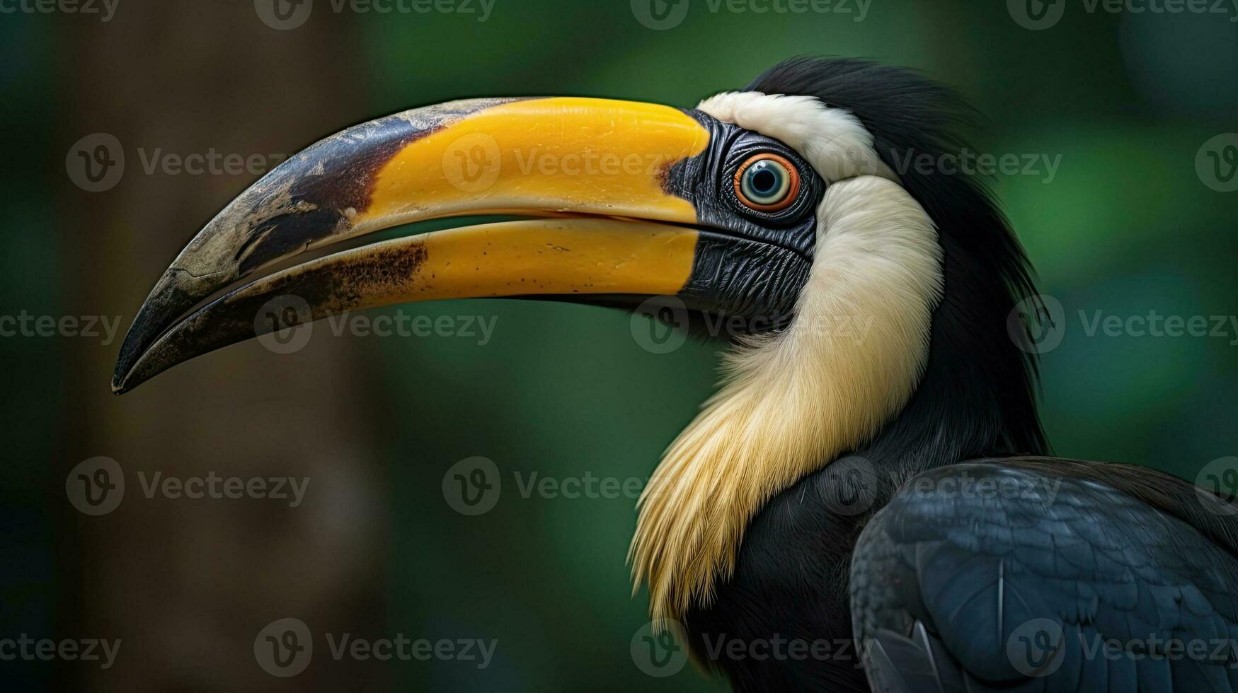 A Great Hornbill, also known as the great Indian hornbill or great pied hornbill, is one of the larger members of the hornbill family. Generative Ai photo