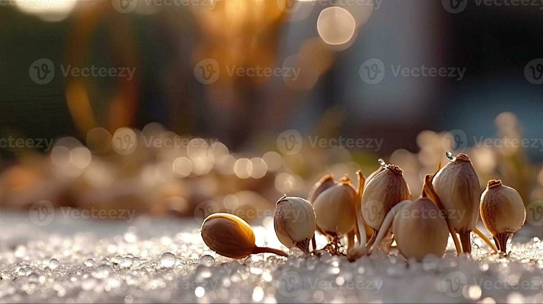 Germinating Seeds of Vegetable on the Earth under snow in winter, AI Generated photo