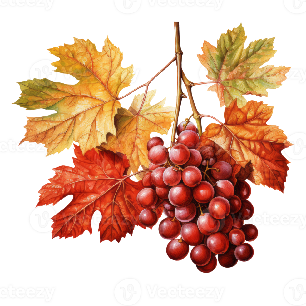 Watercolor colorful autumn branch with red berries AI Generative PNG Pro