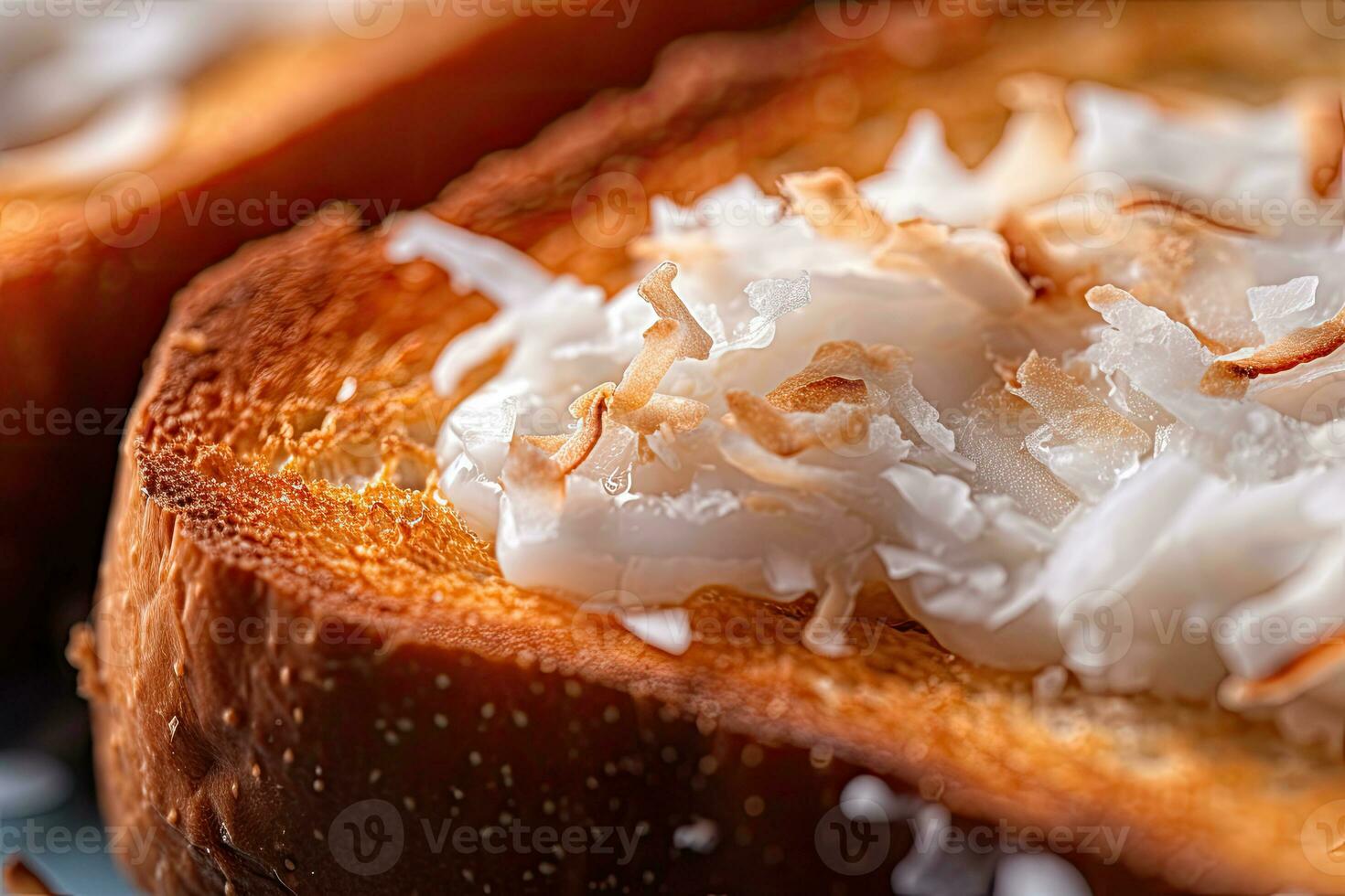 Coconut toast, macro shot of a fresh breakfast with Dripping Honey, AI Generated photo